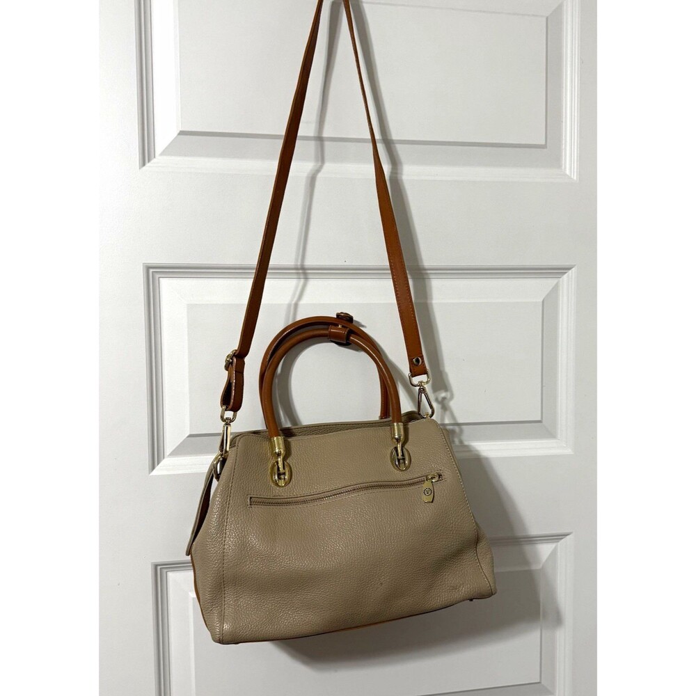 Valentina Beige Pebbled Italian Leather Satchel Convertible Bag Top Handle Flaw